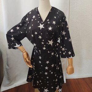 Black and silver star wrap dress